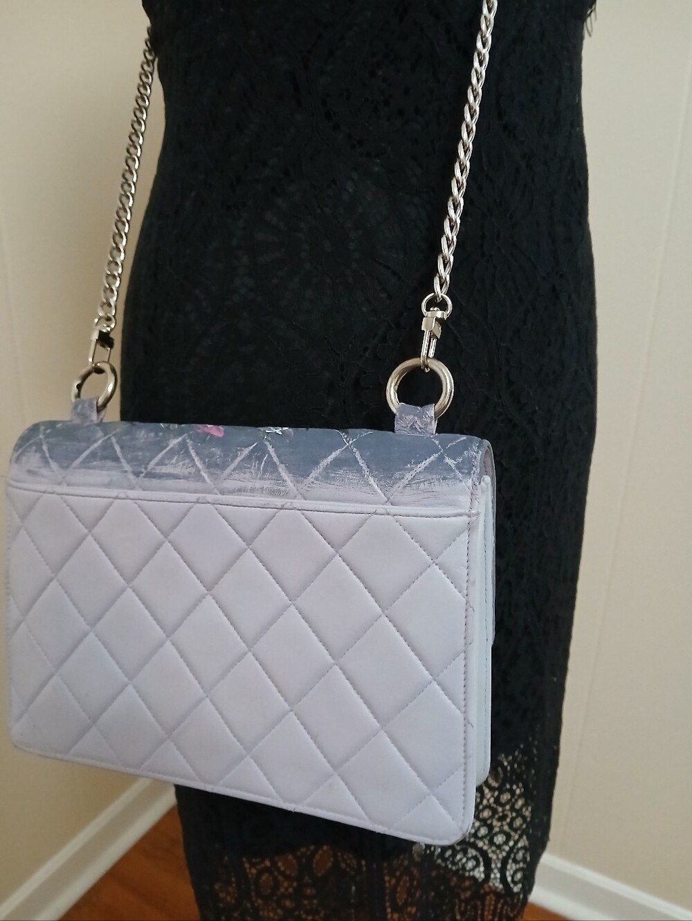 Chanel Two-Tone Quilted Flap Bag with Painted Floral Detail - Picture 15 of 16
